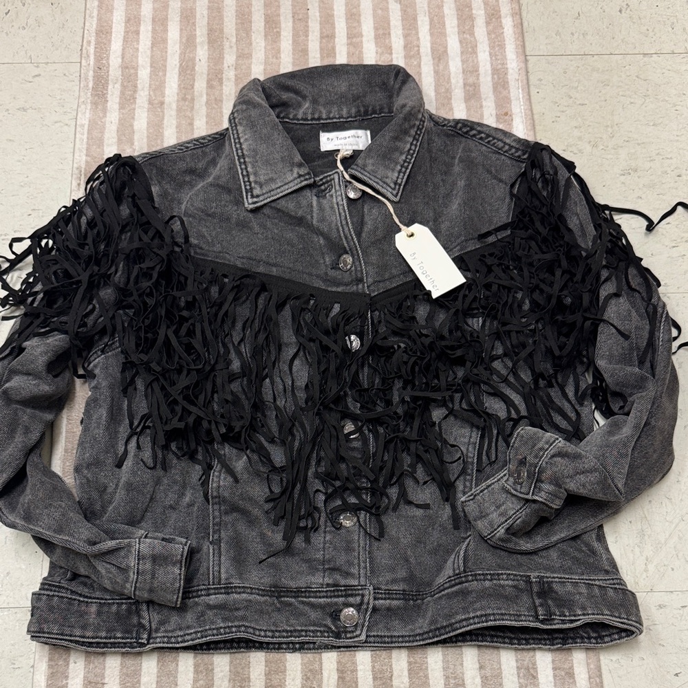 Black Fringe Denim Jacket